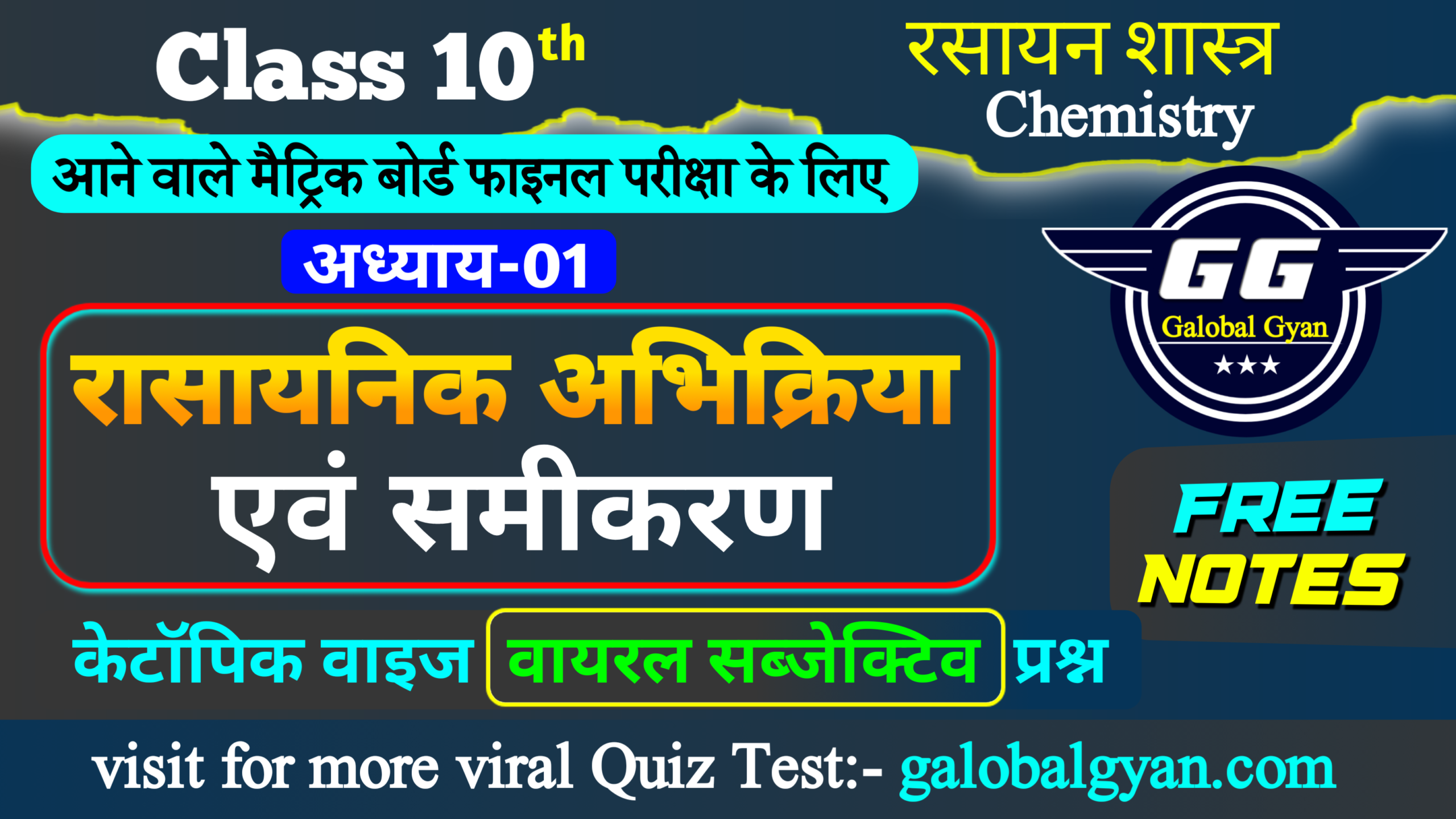 रसायन शास्त्र (Chemistry) अध्याय-01 | रासायनिक अभिक्रिया एवं समीकरण (Chemical Reaction And Equations) वायरल Subjective प्रश्न