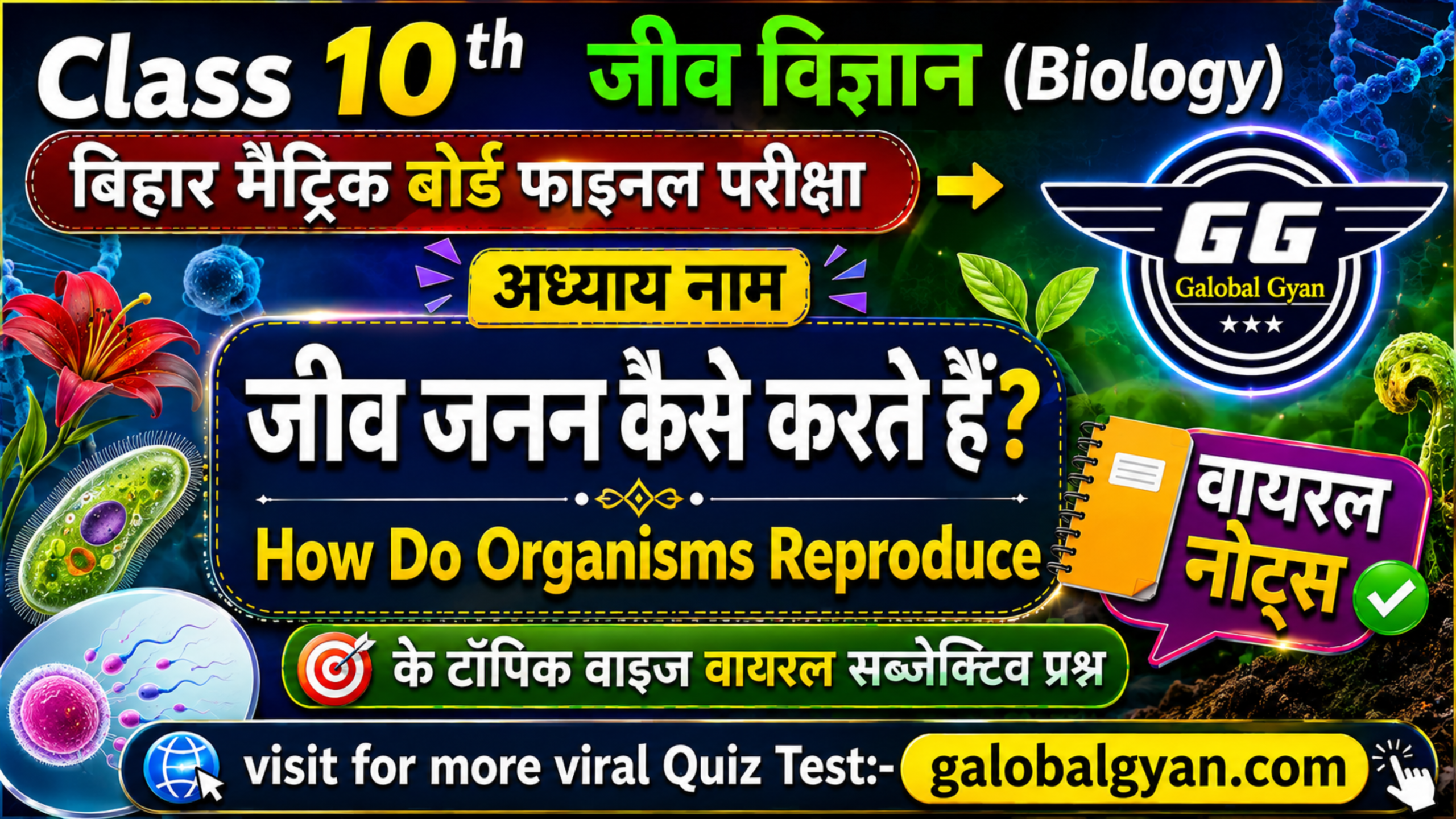 कक्षा 10th जीव विज्ञान जीव जनन कैसे करते हैं? के टॉप वायरल सब्जेक्टिव प्रश्न | बिहार मैट्रिक बोर्ड फाइनल परीक्षा के लिए