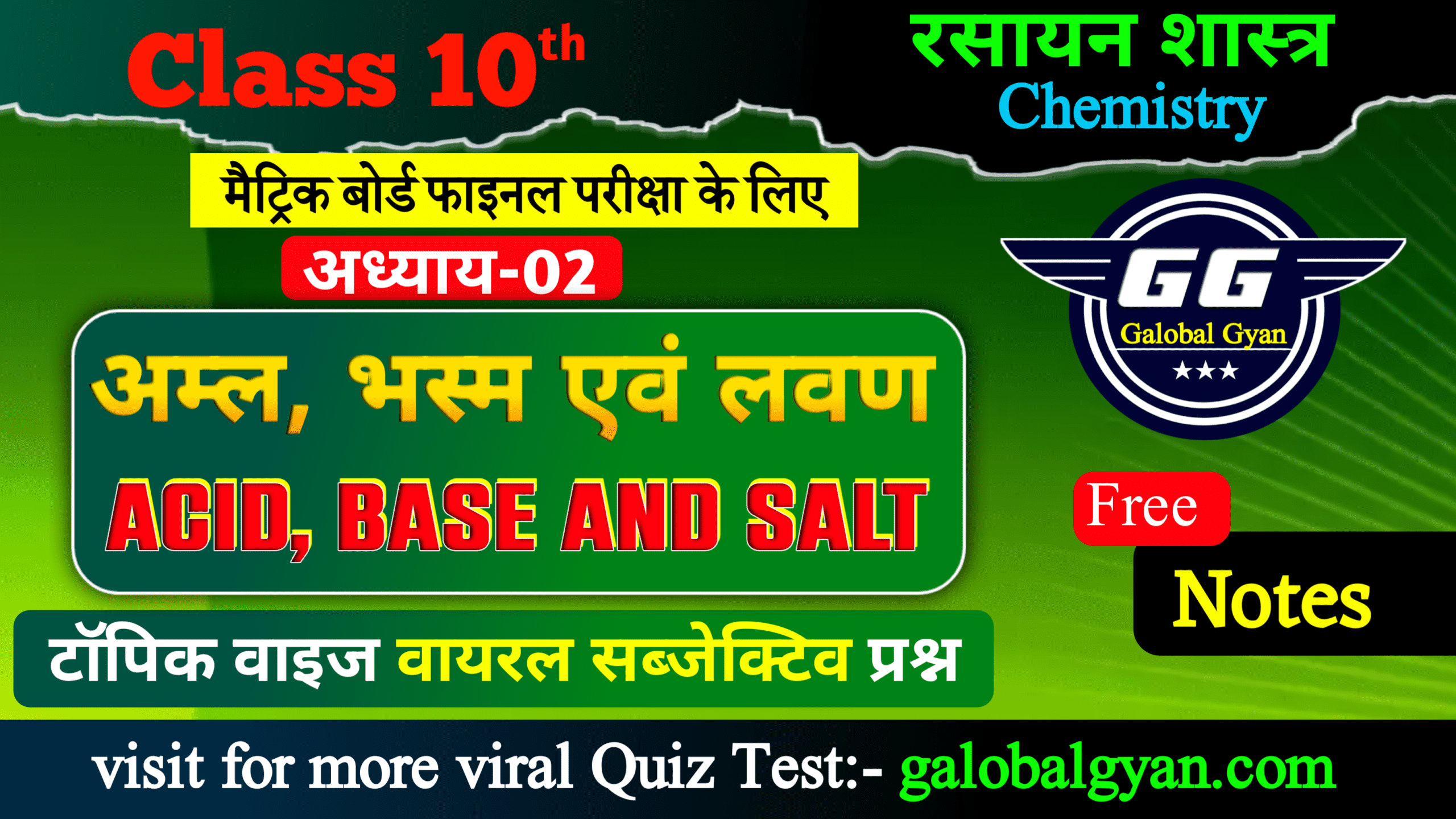 रसायन शास्त्र (Chemistry) अध्याय-02 | अम्ल, भस्म एवं लवण (Acid, Base And Salt)